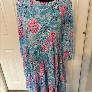 Lilly Pulitzer Blue and Pink Floral Geanna Dress